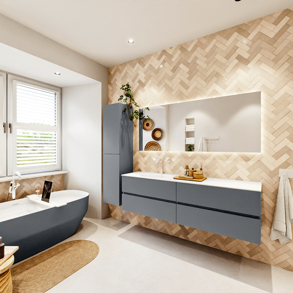 MONDIAZ VICA 170cm mueble de baño Plata 4 cajones. Lavabo MOON Izquierda 1 orificio color Talc con espejo LED. 4 MONDIAZ VICA 170cm mueble de baño Plata 4 cajones. Lavabo MOON Izquierda 1 orificio color Talc con espejo LED. - Imagen 4