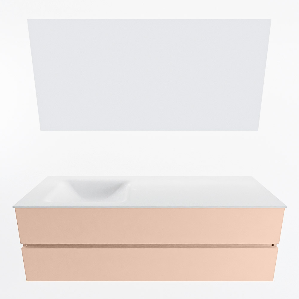 MONDIAZ VICA 150cm mueble de baño Rosee 2 cajones. Lavabo CLOUD Izquierda sin orificio color Talc con espejo LED. 5 MONDIAZ VICA 150cm mueble de baño Rosee 2 cajones. Lavabo CLOUD Izquierda sin orificio color Talc con espejo LED. - Imagen 5