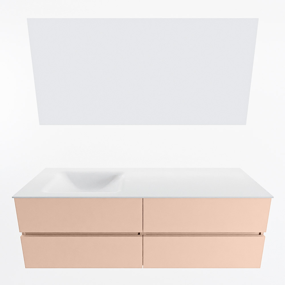 MONDIAZ VICA 150cm mueble de baño Rosee 4 cajones. Lavabo CLOUD Izquierda 1 orificio color Talc con espejo LED. 5 MONDIAZ VICA 150cm mueble de baño Rosee 4 cajones. Lavabo CLOUD Izquierda 1 orificio color Talc con espejo LED. - Imagen 5