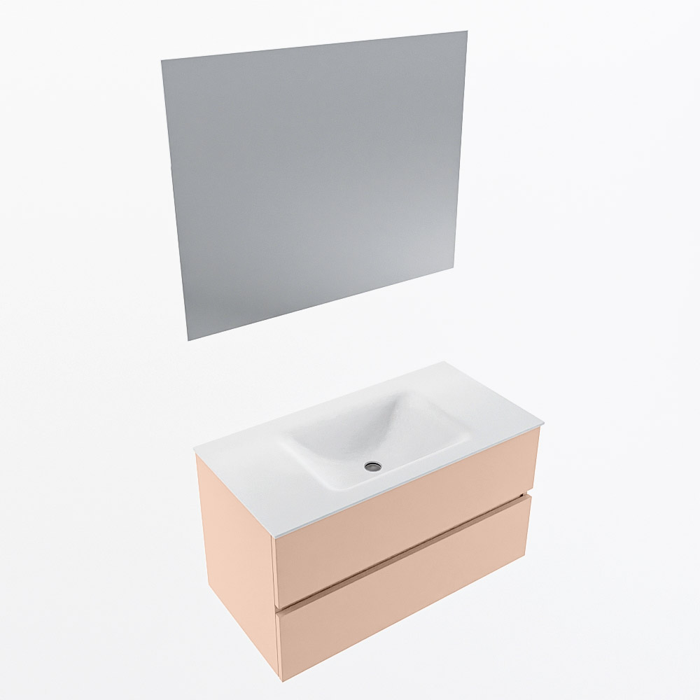 MONDIAZ VICA 90cm mueble de baño Rosee 2 cajones. Lavabo CLOUD Centro sin orificio color Talc con espejo LED. 6 MONDIAZ VICA 90cm mueble de baño Rosee 2 cajones. Lavabo CLOUD Centro sin orificio color Talc con espejo LED. - Imagen 6