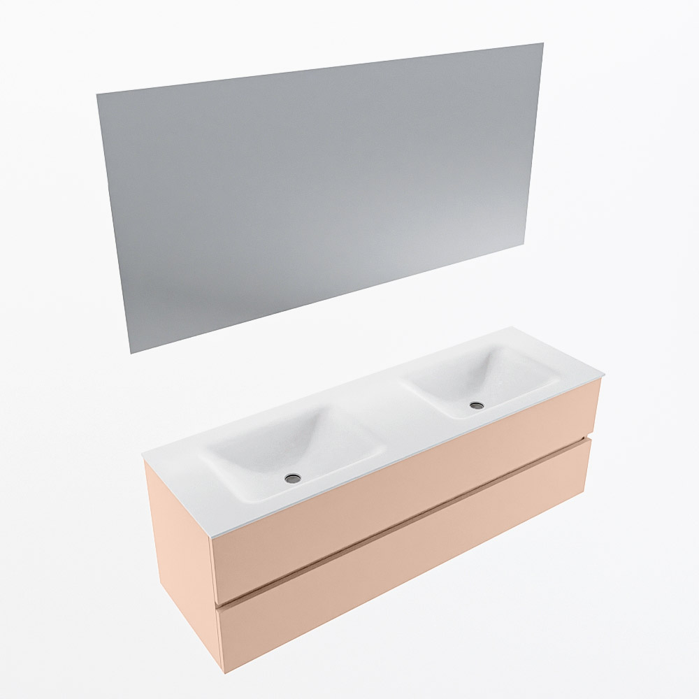 MONDIAZ VICA 150cm mueble de baño Rosee 2 cajones. Lavabo CLOUD Doble sin orificio color Talc con espejo LED. 6 MONDIAZ VICA 150cm mueble de baño Rosee 2 cajones. Lavabo CLOUD Doble sin orificio color Talc con espejo LED. - Imagen 6