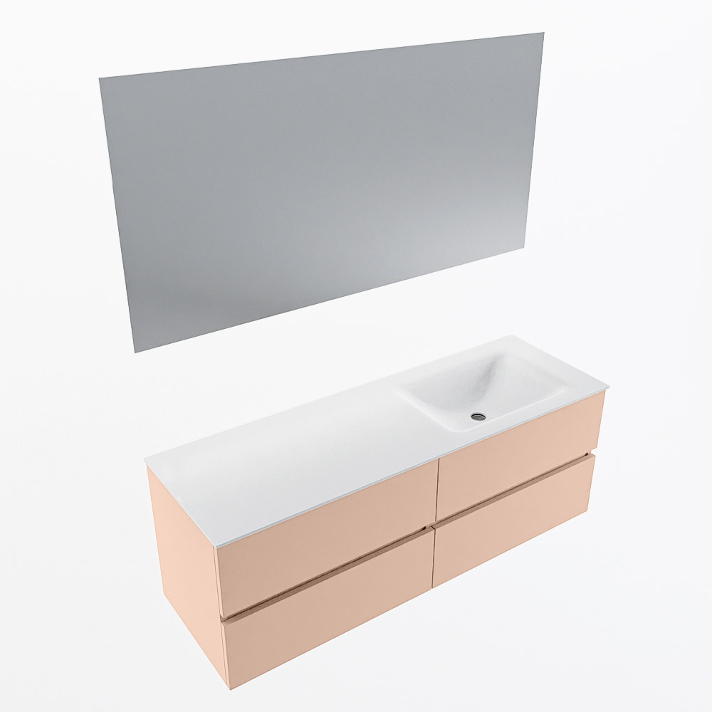 MONDIAZ VICA 140cm mueble de baño Rosee 4 cajones. Lavabo CLOUD Derecho sin orificio color Talc con espejo LED. 5 MONDIAZ VICA 140cm mueble de baño Rosee 4 cajones. Lavabo CLOUD Derecho sin orificio color Talc con espejo LED. - Imagen 6