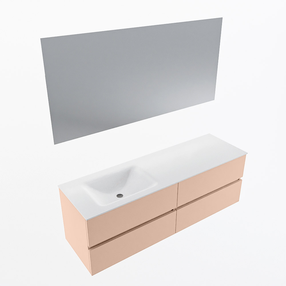 MONDIAZ VICA 150cm mueble de baño Rosee 4 cajones. Lavabo CLOUD Izquierda 1 orificio color Talc con espejo LED. 6 MONDIAZ VICA 150cm mueble de baño Rosee 4 cajones. Lavabo CLOUD Izquierda 1 orificio color Talc con espejo LED. - Imagen 6