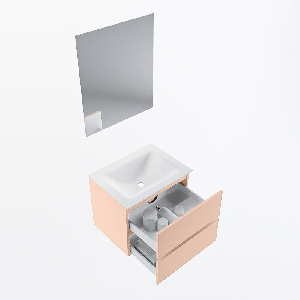 MONDIAZ VICA 60cm mueble de baño Rosee 2 cajones. Lavabo CLOUD Centro 1 orificio color Talc con espejo LED. 7 MONDIAZ VICA 60cm mueble de baño Rosee 2 cajones. Lavabo CLOUD Centro 1 orificio color Talc con espejo LED. - Imagen 7