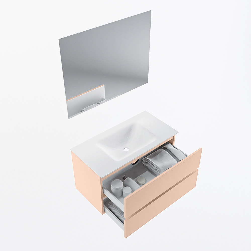 MONDIAZ VICA 90cm mueble de baño Rosee 2 cajones. Lavabo CLOUD Centro sin orificio color Talc con espejo LED. 7 MONDIAZ VICA 90cm mueble de baño Rosee 2 cajones. Lavabo CLOUD Centro sin orificio color Talc con espejo LED. - Imagen 7
