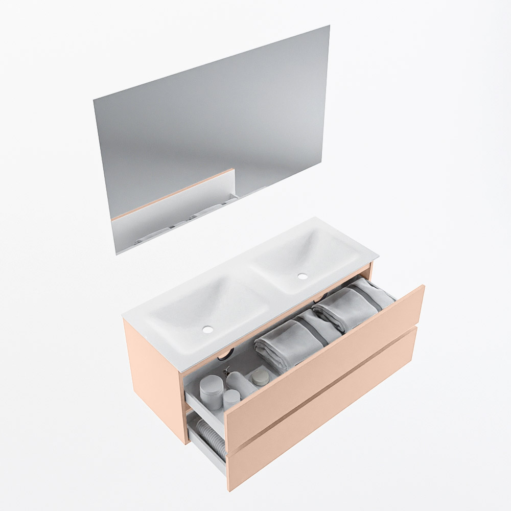 MONDIAZ VICA 120cm mueble de baño Rosee 2 cajones. Lavabo CLOUD Doble 2 orificios color Talc con espejo LED. 7 MONDIAZ VICA 120cm mueble de baño Rosee 2 cajones. Lavabo CLOUD Doble 2 orificios color Talc con espejo LED. - Imagen 7