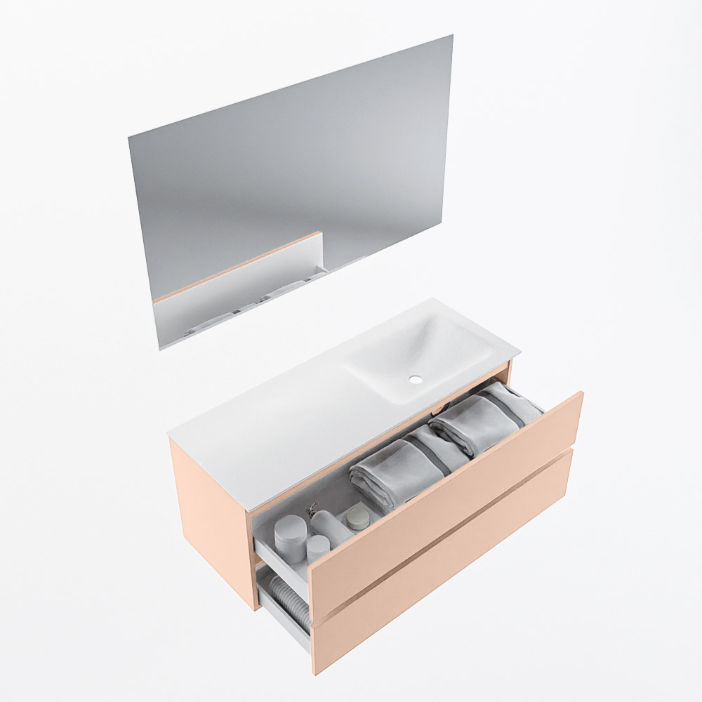 MONDIAZ VICA 120cm mueble de baño Rosee 2 cajones. Lavabo CLOUD Derecho sin orificio color Talc con espejo LED. 7 MONDIAZ VICA 120cm mueble de baño Rosee 2 cajones. Lavabo CLOUD Derecho sin orificio color Talc con espejo LED. - Imagen 7