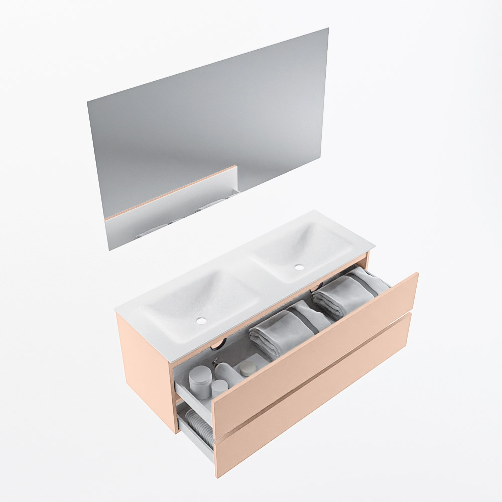 MONDIAZ VICA 130cm mueble de baño Rosee 2 cajones. Lavabo CLOUD Doble 2 orificios color Talc con espejo LED. 6 MONDIAZ VICA 130cm mueble de baño Rosee 2 cajones. Lavabo CLOUD Doble 2 orificios color Talc con espejo LED. - Imagen 7