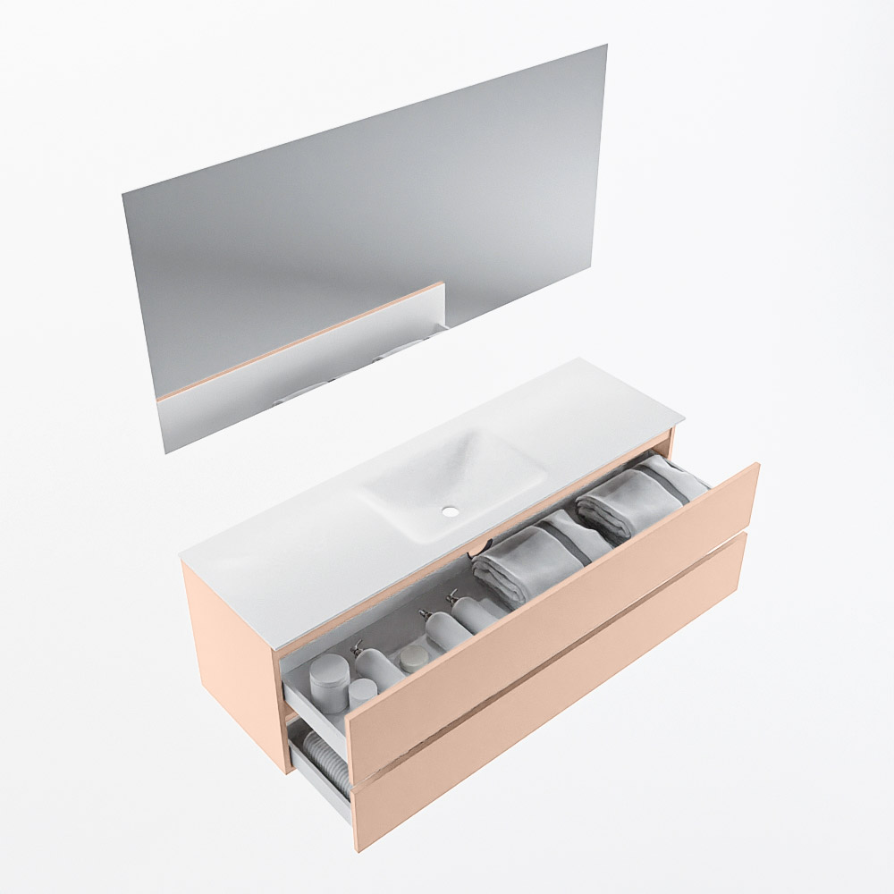 MONDIAZ VICA 150cm mueble de baño Rosee 2 cajones. Lavabo CLOUD Centro sin orificio color Talc con espejo LED. 7 MONDIAZ VICA 150cm mueble de baño Rosee 2 cajones. Lavabo CLOUD Centro sin orificio color Talc con espejo LED. - Imagen 7