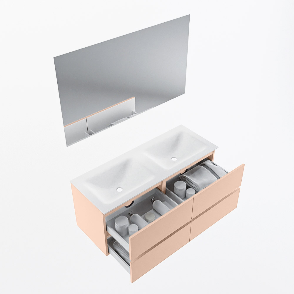 MONDIAZ VICA 120cm mueble de baño Rosee 4 cajones. Lavabo CLOUD Doble 2 orificios color Talc con espejo LED. 7 MONDIAZ VICA 120cm mueble de baño Rosee 4 cajones. Lavabo CLOUD Doble 2 orificios color Talc con espejo LED. - Imagen 7