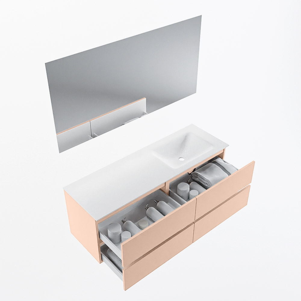 MONDIAZ VICA 140cm mueble de baño Rosee 4 cajones. Lavabo CLOUD Derecho sin orificio color Talc con espejo LED. 6 MONDIAZ VICA 140cm mueble de baño Rosee 4 cajones. Lavabo CLOUD Derecho sin orificio color Talc con espejo LED. - Imagen 7