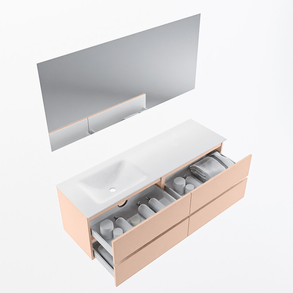 MONDIAZ VICA 150cm mueble de baño Rosee 4 cajones. Lavabo CLOUD Izquierda sin orificio color Talc con espejo LED. 7 MONDIAZ VICA 150cm mueble de baño Rosee 4 cajones. Lavabo CLOUD Izquierda sin orificio color Talc con espejo LED. - Imagen 7