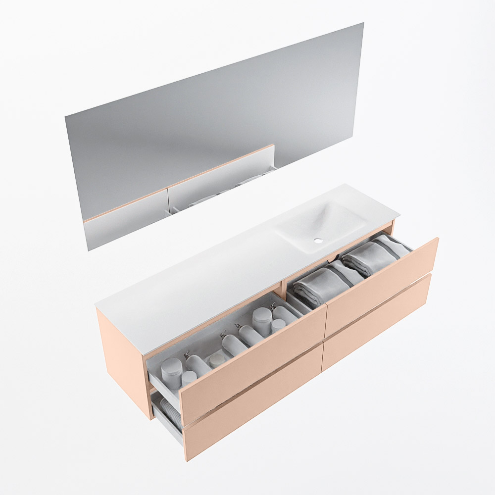 MONDIAZ VICA 180cm mueble de baño Rosee 4 cajones. Lavabo CLOUD Derecho sin orificio color Talc con espejo LED. 7 MONDIAZ VICA 180cm mueble de baño Rosee 4 cajones. Lavabo CLOUD Derecho sin orificio color Talc con espejo LED. - Imagen 7