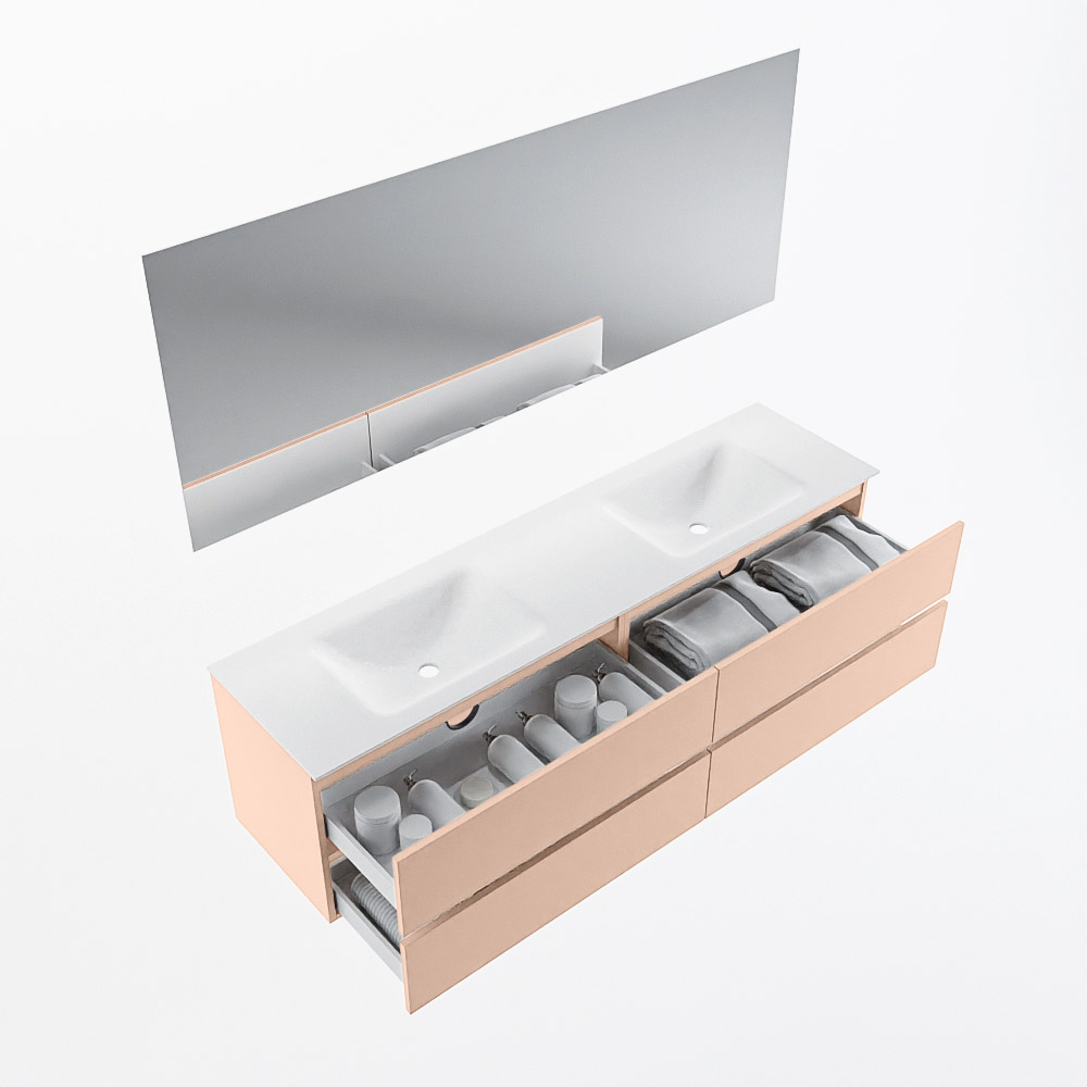 MONDIAZ VICA 180cm mueble de baño Rosee 4 cajones. Lavabo CLOUD Doble sin orificio color Talc con espejo LED. 7 MONDIAZ VICA 180cm mueble de baño Rosee 4 cajones. Lavabo CLOUD Doble sin orificio color Talc con espejo LED. - Imagen 7