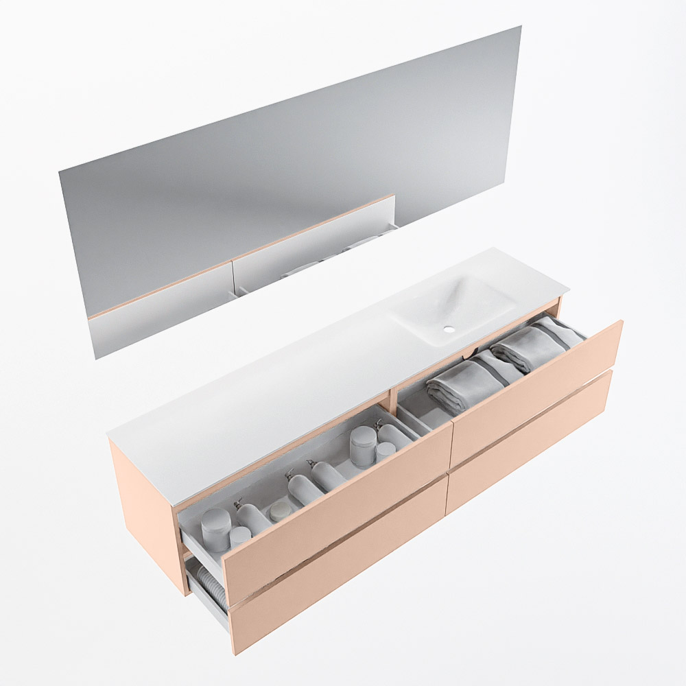 MONDIAZ VICA 200cm mueble de baño Rosee 4 cajones. Lavabo CLOUD Derecho sin orificio color Talc con espejo LED. 7 MONDIAZ VICA 200cm mueble de baño Rosee 4 cajones. Lavabo CLOUD Derecho sin orificio color Talc con espejo LED. - Imagen 7