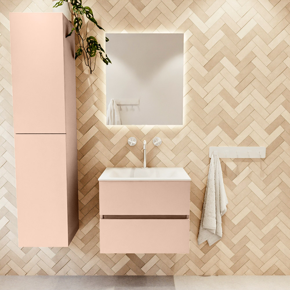 MONDIAZ VICA 60cm mueble de baño Rosee 2 cajones. Lavabo CLOUD Centro 1 orificio color Talc con espejo LED. 2 MONDIAZ VICA 60cm mueble de baño Rosee 2 cajones. Lavabo CLOUD Centro 1 orificio color Talc con espejo LED. - Imagen 2