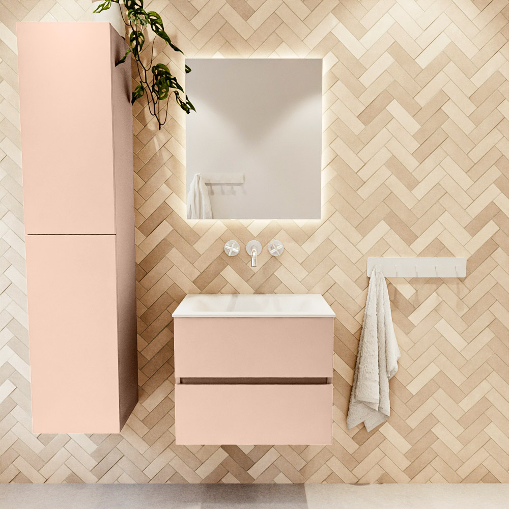 MONDIAZ VICA 60cm mueble de baño Rosee 2 cajones. Lavabo CLOUD Centro sin orificio color Talc con espejo LED. 2 MONDIAZ VICA 60cm mueble de baño Rosee 2 cajones. Lavabo CLOUD Centro sin orificio color Talc con espejo LED. - Imagen 2