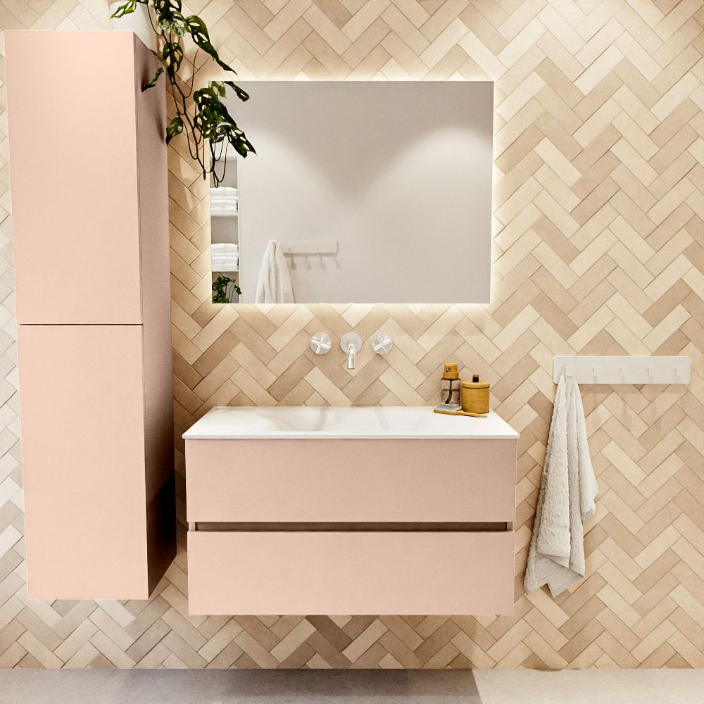 MONDIAZ VICA 90cm mueble de baño Rosee 2 cajones. Lavabo CLOUD Centro sin orificio color Talc con espejo LED. 2 MONDIAZ VICA 90cm mueble de baño Rosee 2 cajones. Lavabo CLOUD Centro sin orificio color Talc con espejo LED. - Imagen 2
