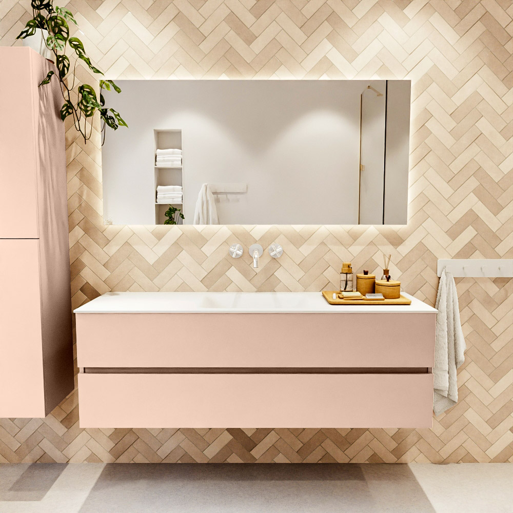 MONDIAZ VICA 150cm mueble de baño Rosee 2 cajones. Lavabo CLOUD Centro sin orificio color Talc con espejo LED. 2 MONDIAZ VICA 150cm mueble de baño Rosee 2 cajones. Lavabo CLOUD Centro sin orificio color Talc con espejo LED. - Imagen 2