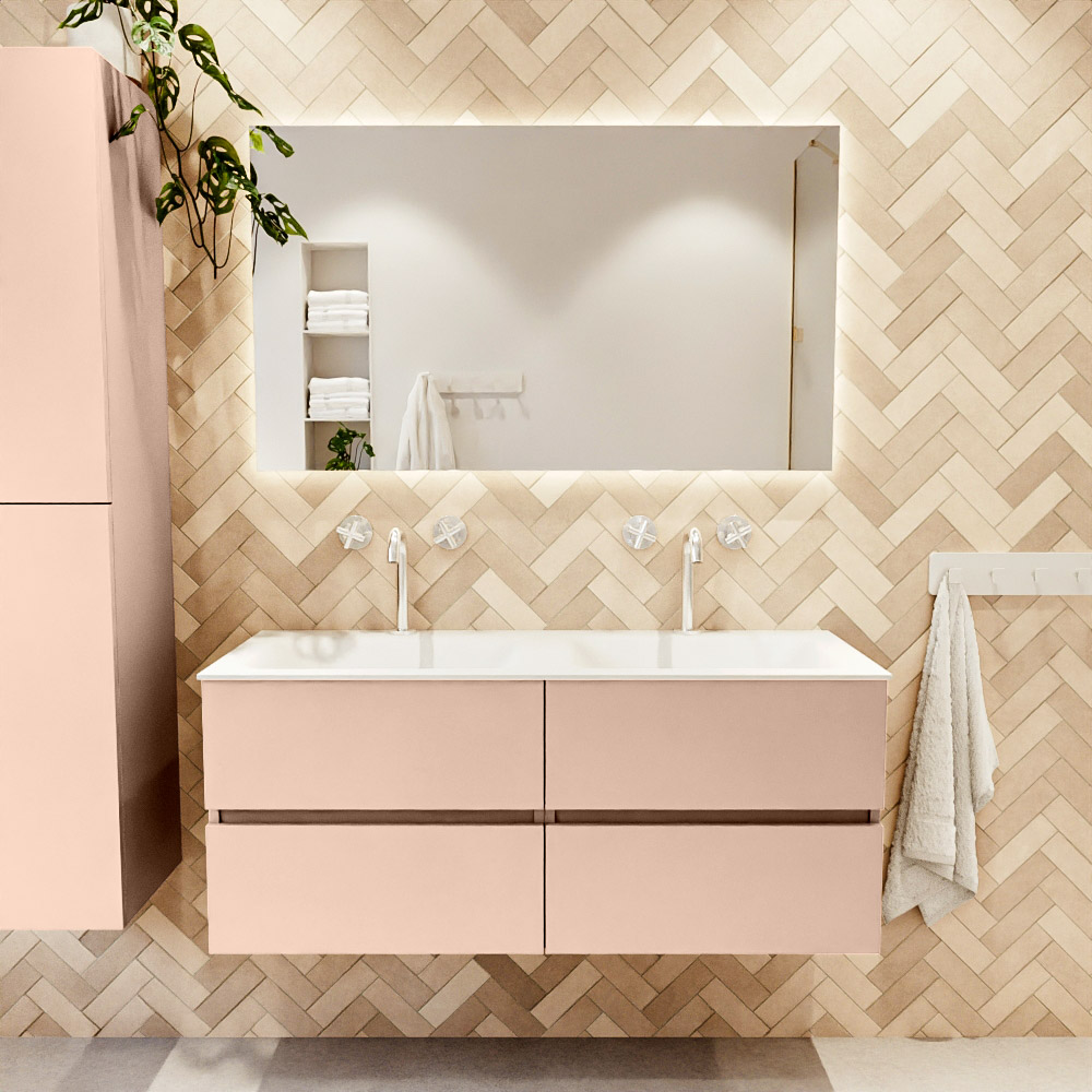 MONDIAZ VICA 120cm mueble de baño Rosee 4 cajones. Lavabo CLOUD Doble 2 orificios color Talc con espejo LED. 2 MONDIAZ VICA 120cm mueble de baño Rosee 4 cajones. Lavabo CLOUD Doble 2 orificios color Talc con espejo LED. - Imagen 2