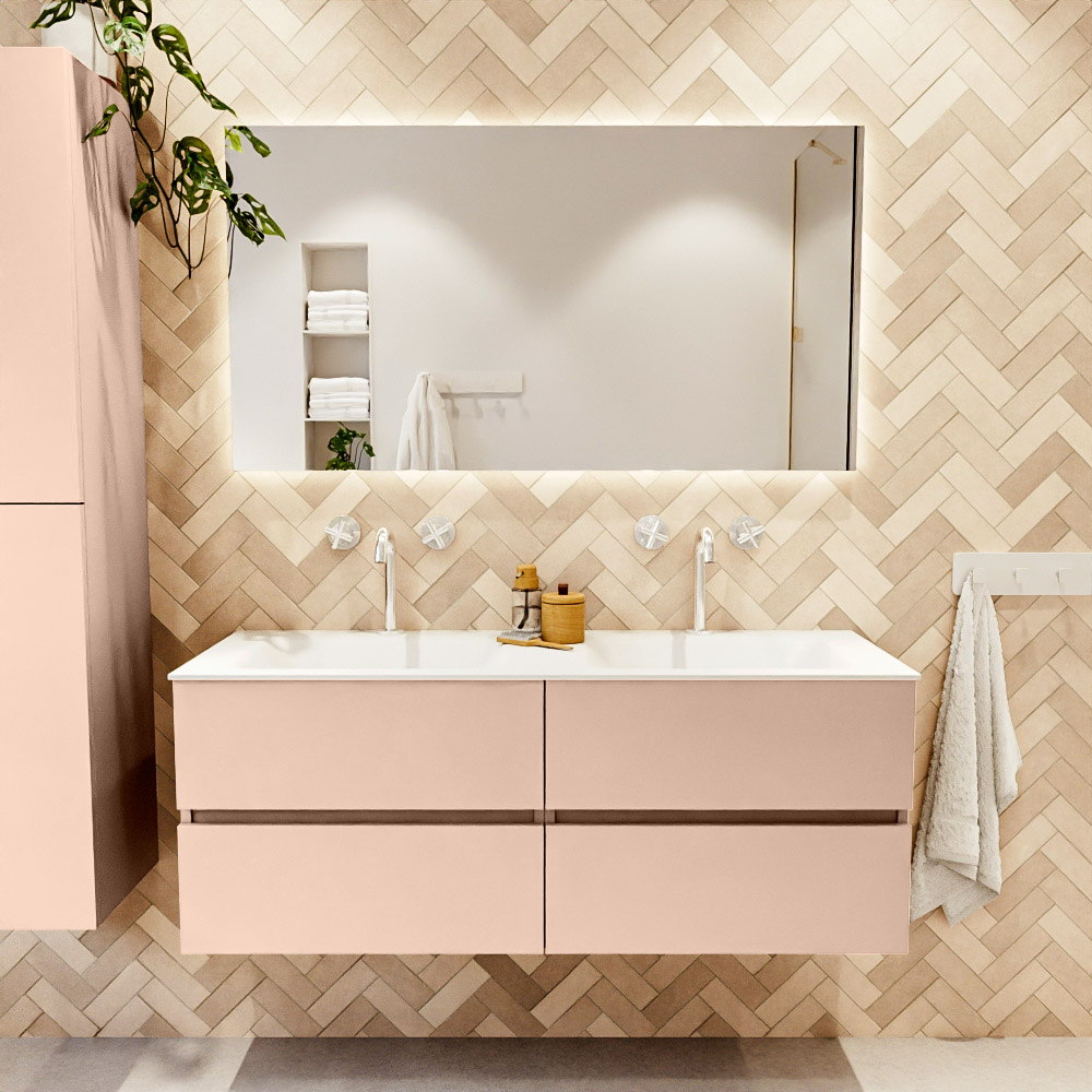 MONDIAZ VICA 130cm mueble de baño Rosee 4 cajones. Lavabo CLOUD Doble 2 orificios color Talc con espejo LED. 2 MONDIAZ VICA 130cm mueble de baño Rosee 4 cajones. Lavabo CLOUD Doble 2 orificios color Talc con espejo LED. - Imagen 2