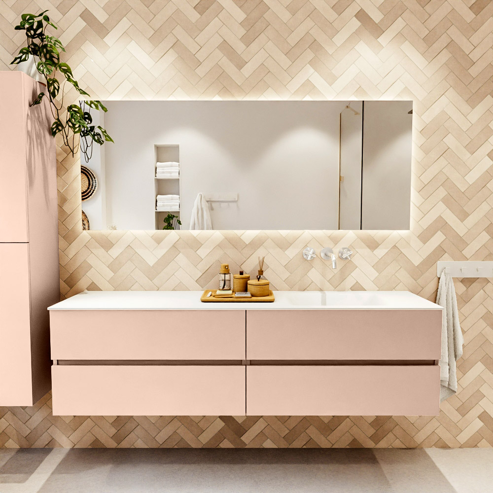 MONDIAZ VICA 180cm mueble de baño Rosee 4 cajones. Lavabo CLOUD Derecho sin orificio color Talc con espejo LED. 2 MONDIAZ VICA 180cm mueble de baño Rosee 4 cajones. Lavabo CLOUD Derecho sin orificio color Talc con espejo LED. - Imagen 2