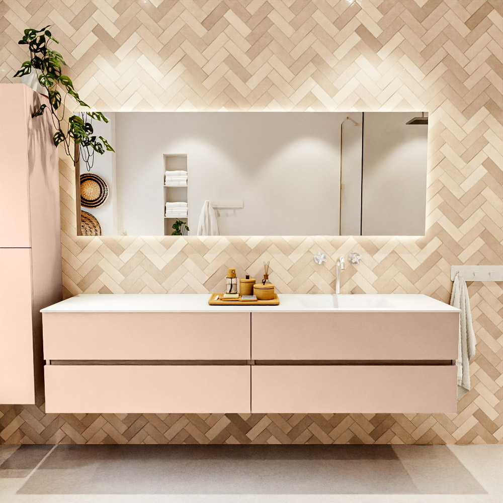 MONDIAZ VICA 200cm mueble de baño Rosee 4 cajones. Lavabo CLOUD Derecho 1 orificio color Talc con espejo LED. 2 MONDIAZ VICA 200cm mueble de baño Rosee 4 cajones. Lavabo CLOUD Derecho 1 orificio color Talc con espejo LED. - Imagen 2