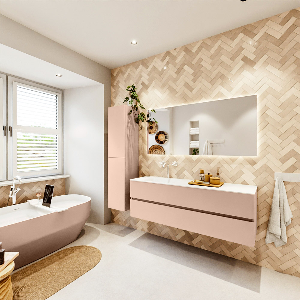 MONDIAZ VICA 150cm mueble de baño Rosee 2 cajones. Lavabo CLOUD Izquierda 1 orificio color Talc con espejo LED. 4 MONDIAZ VICA 150cm mueble de baño Rosee 2 cajones. Lavabo CLOUD Izquierda 1 orificio color Talc con espejo LED. - Imagen 4