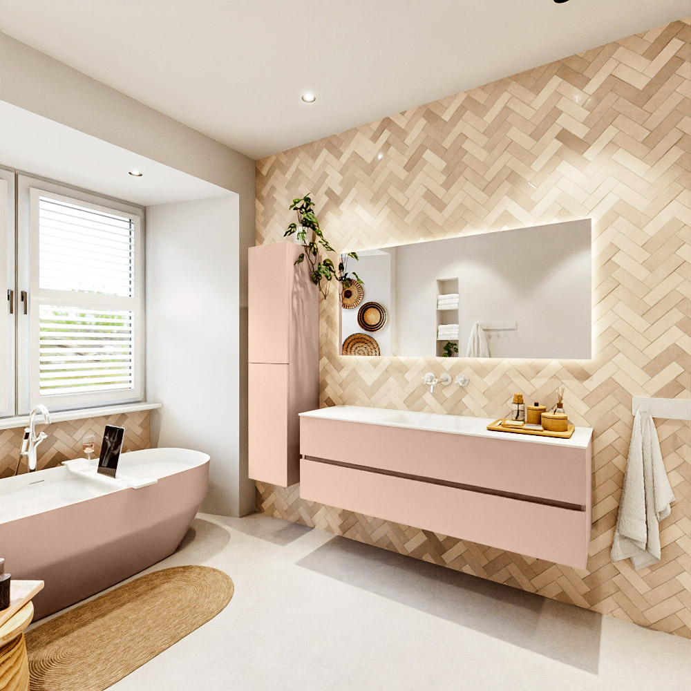 MONDIAZ VICA 150cm mueble de baño Rosee 2 cajones. Lavabo CLOUD Centro sin orificio color Talc con espejo LED. 4 MONDIAZ VICA 150cm mueble de baño Rosee 2 cajones. Lavabo CLOUD Centro sin orificio color Talc con espejo LED. - Imagen 4