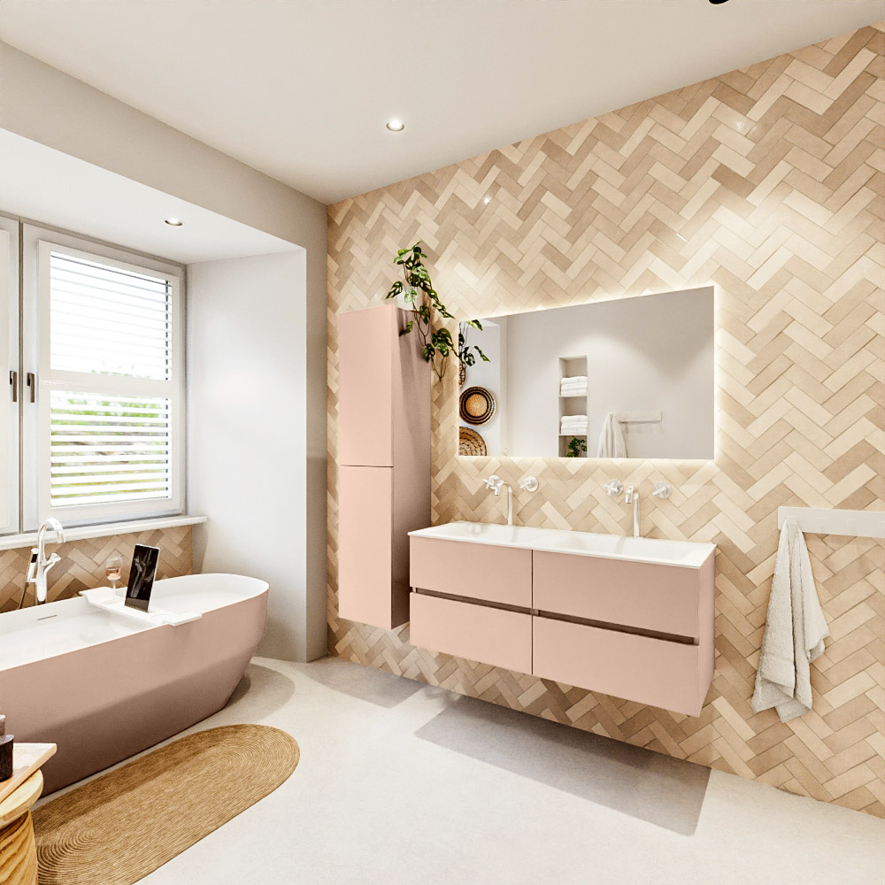 MONDIAZ VICA 120cm mueble de baño Rosee 4 cajones. Lavabo CLOUD Doble 2 orificios color Talc con espejo LED. 4 MONDIAZ VICA 120cm mueble de baño Rosee 4 cajones. Lavabo CLOUD Doble 2 orificios color Talc con espejo LED. - Imagen 4
