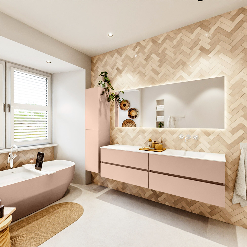 MONDIAZ VICA 180cm mueble de baño Rosee 4 cajones. Lavabo CLOUD Derecho sin orificio color Talc con espejo LED. 4 MONDIAZ VICA 180cm mueble de baño Rosee 4 cajones. Lavabo CLOUD Derecho sin orificio color Talc con espejo LED. - Imagen 4