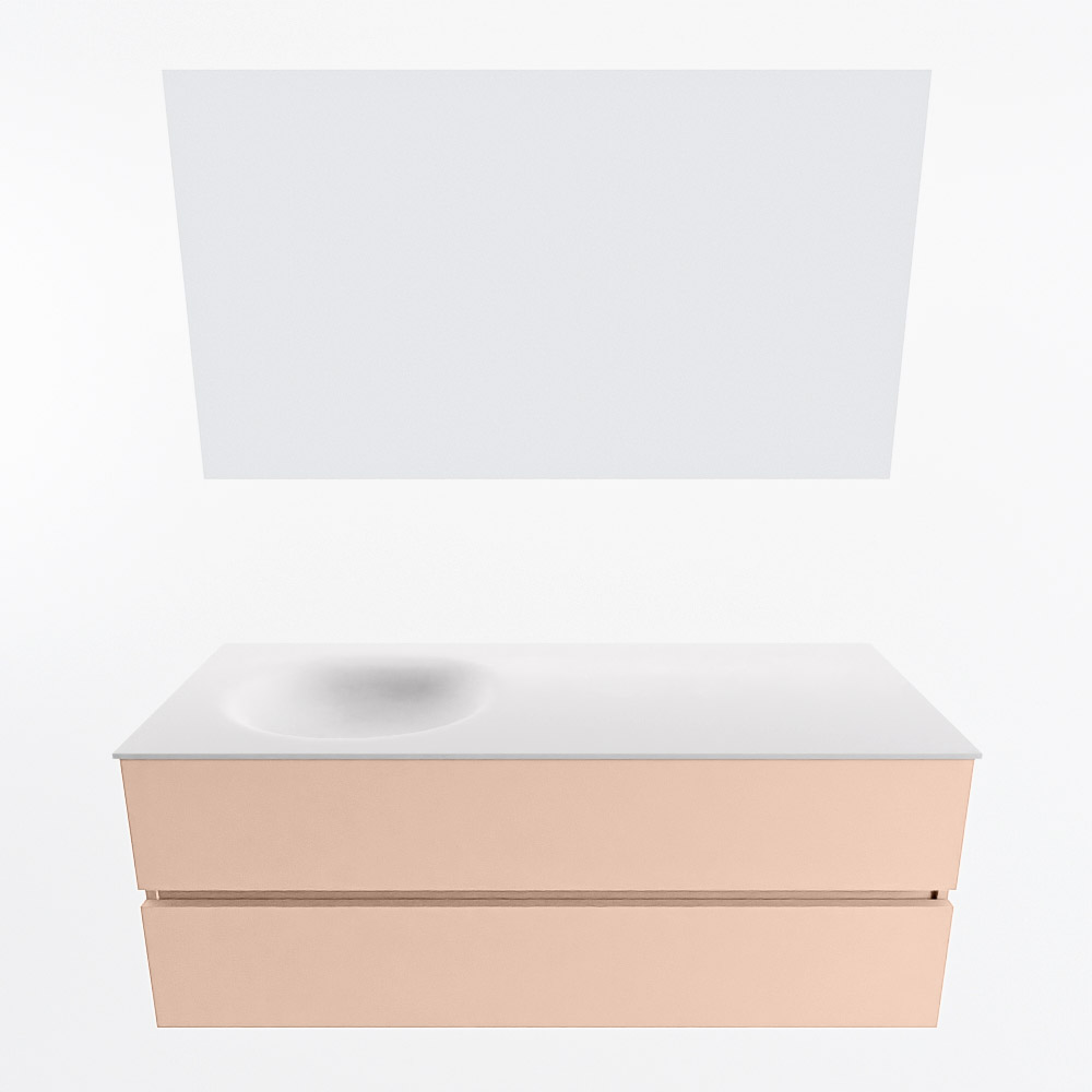 MONDIAZ VICA 130cm mueble de baño Rosee 2 cajones. Lavabo MOON Izquierda 1 orificio color Talc con espejo LED. 4 MONDIAZ VICA 130cm mueble de baño Rosee 2 cajones. Lavabo MOON Izquierda 1 orificio color Talc con espejo LED. - Imagen 5