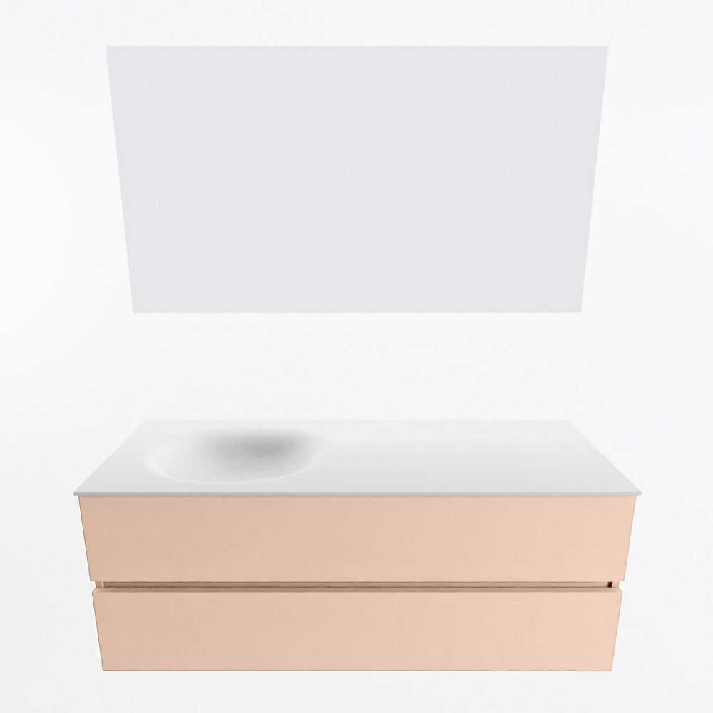 MONDIAZ VICA 130cm mueble de baño Rosee 2 cajones. Lavabo MOON Izquierda sin orificio color Talc con espejo LED. 4 MONDIAZ VICA 130cm mueble de baño Rosee 2 cajones. Lavabo MOON Izquierda sin orificio color Talc con espejo LED. - Imagen 5