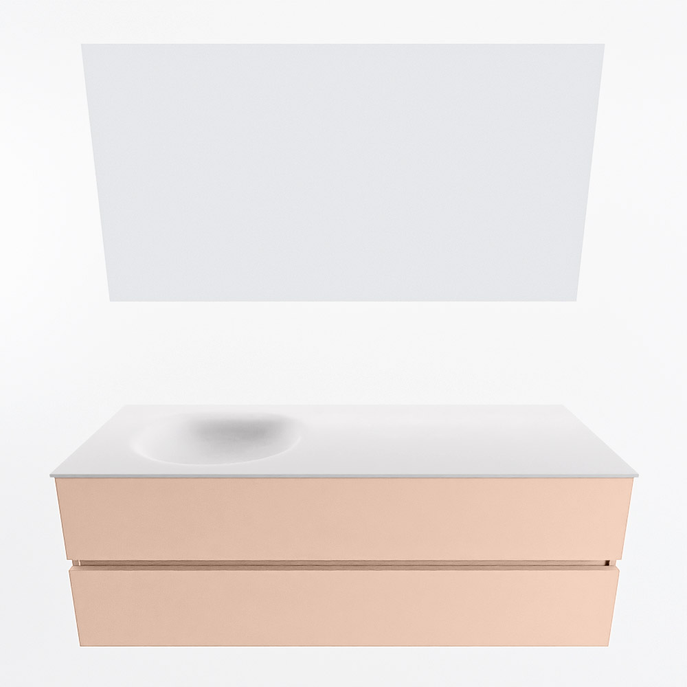 MONDIAZ VICA 140cm mueble de baño Rosee 2 cajones. Lavabo MOON Izquierda sin orificio color Talc con espejo LED. 4 MONDIAZ VICA 140cm mueble de baño Rosee 2 cajones. Lavabo MOON Izquierda sin orificio color Talc con espejo LED. - Imagen 5