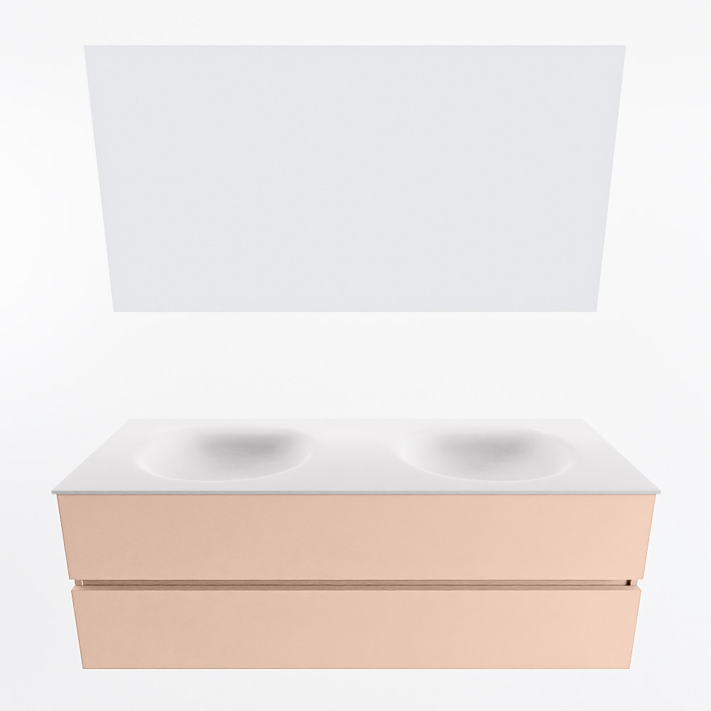 MONDIAZ VICA 140cm mueble de baño Rosee 2 cajones. Lavabo MOON Doble sin orificio color Talc con espejo LED. 4 MONDIAZ VICA 140cm mueble de baño Rosee 2 cajones. Lavabo MOON Doble sin orificio color Talc con espejo LED. - Imagen 5