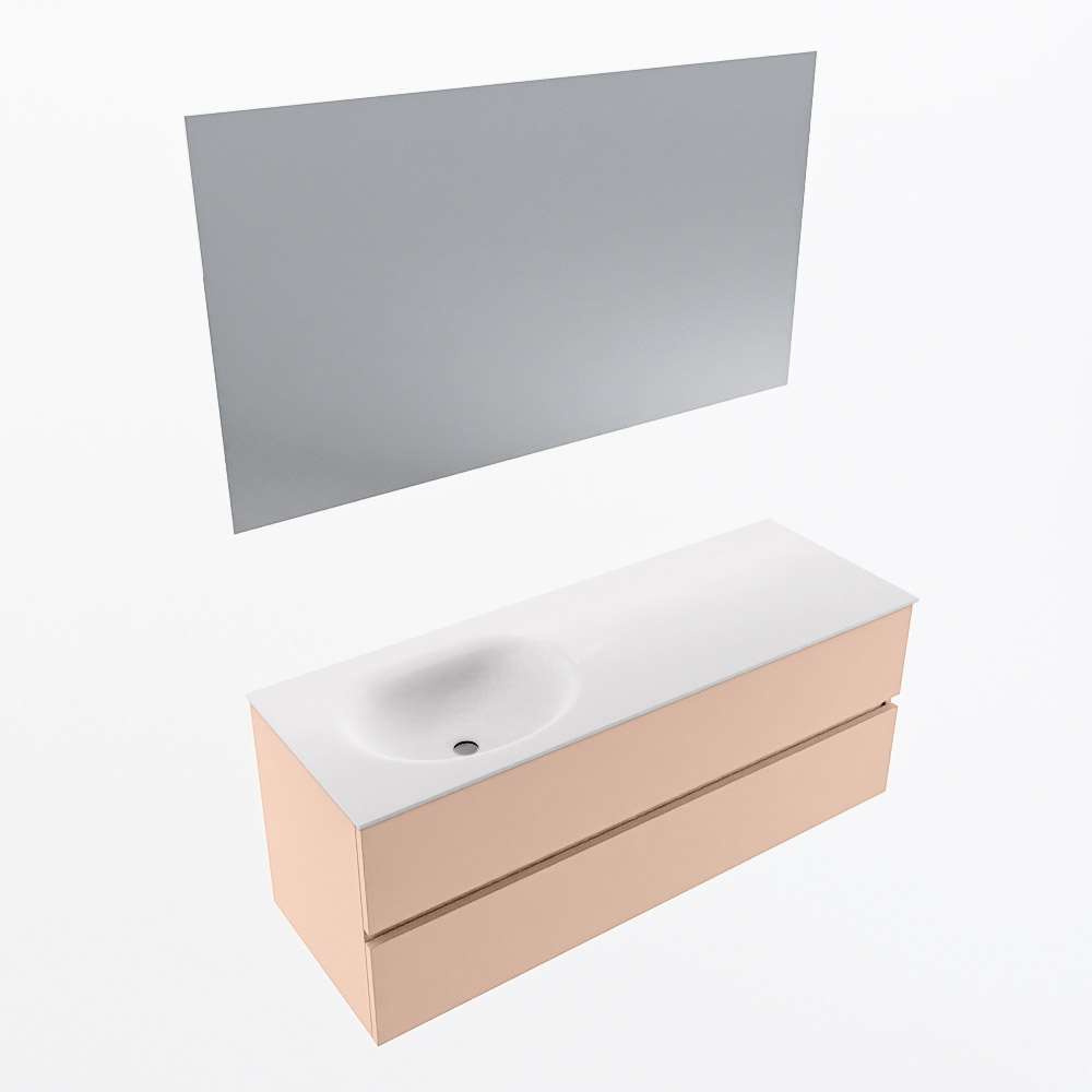 MONDIAZ VICA 130cm mueble de baño Rosee 2 cajones. Lavabo MOON Izquierda 1 orificio color Talc con espejo LED. 5 MONDIAZ VICA 130cm mueble de baño Rosee 2 cajones. Lavabo MOON Izquierda 1 orificio color Talc con espejo LED. - Imagen 6