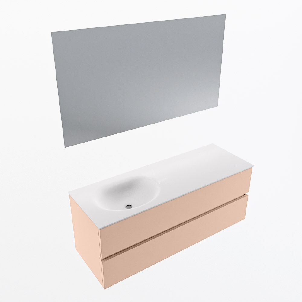 MONDIAZ VICA 130cm mueble de baño Rosee 2 cajones. Lavabo MOON Izquierda sin orificio color Talc con espejo LED. 5 MONDIAZ VICA 130cm mueble de baño Rosee 2 cajones. Lavabo MOON Izquierda sin orificio color Talc con espejo LED. - Imagen 6