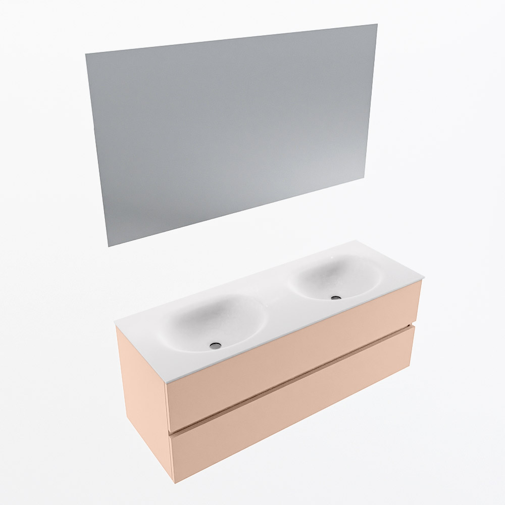MONDIAZ VICA 130cm mueble de baño Rosee 2 cajones. Lavabo MOON Doble sin orificio color Talc con espejo LED. 5 MONDIAZ VICA 130cm mueble de baño Rosee 2 cajones. Lavabo MOON Doble sin orificio color Talc con espejo LED. - Imagen 6