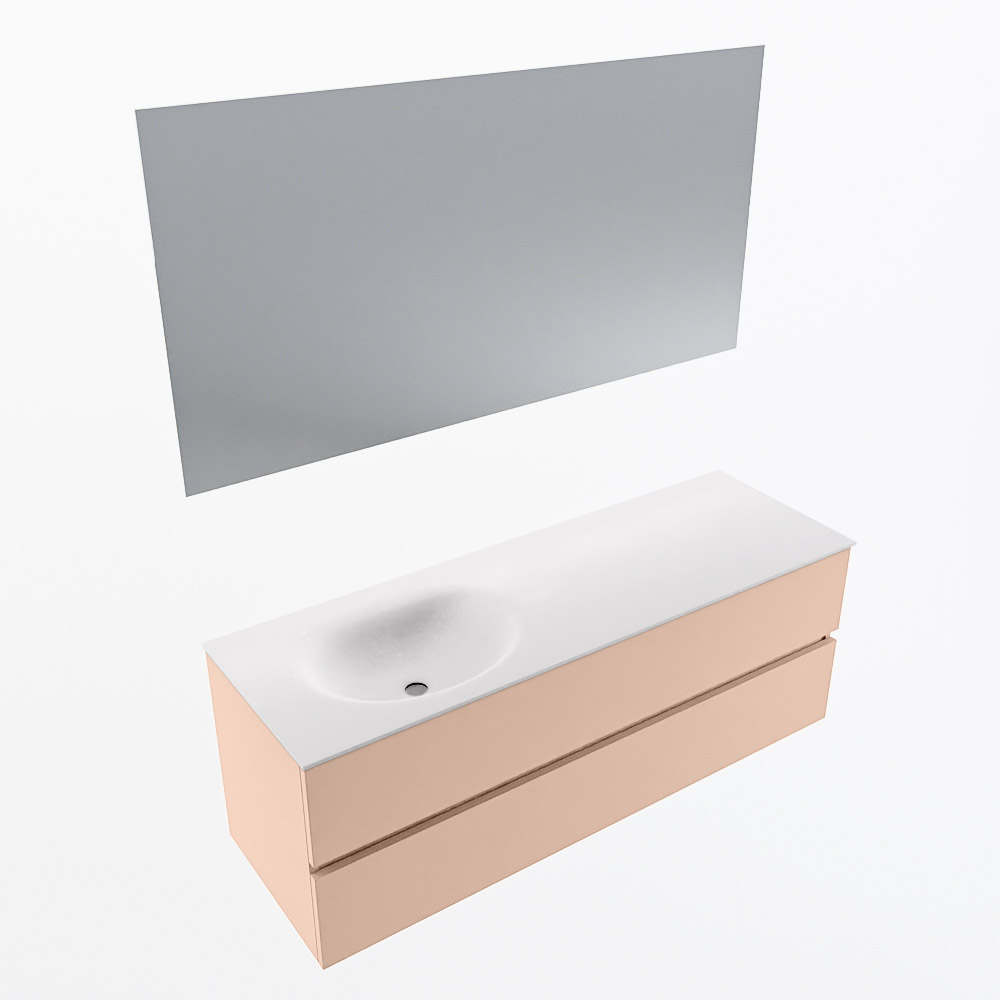 MONDIAZ VICA 140cm mueble de baño Rosee 2 cajones. Lavabo MOON Izquierda sin orificio color Talc con espejo LED. 5 MONDIAZ VICA 140cm mueble de baño Rosee 2 cajones. Lavabo MOON Izquierda sin orificio color Talc con espejo LED. - Imagen 6