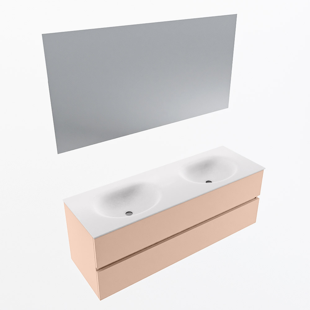 MONDIAZ VICA 140cm mueble de baño Rosee 2 cajones. Lavabo MOON Doble sin orificio color Talc con espejo LED. 5 MONDIAZ VICA 140cm mueble de baño Rosee 2 cajones. Lavabo MOON Doble sin orificio color Talc con espejo LED. - Imagen 6