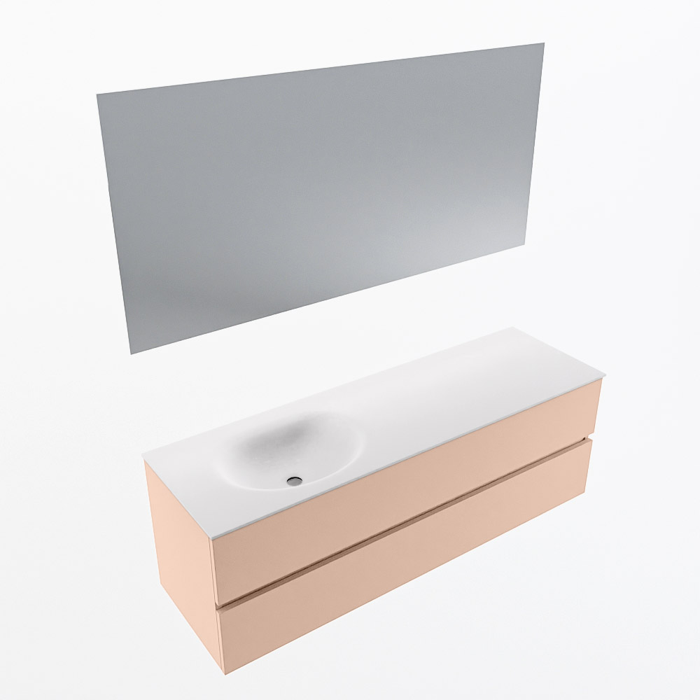 MONDIAZ VICA 150cm mueble de baño Rosee 2 cajones. Lavabo MOON Izquierda 1 orificio color Talc con espejo LED. 6 MONDIAZ VICA 150cm mueble de baño Rosee 2 cajones. Lavabo MOON Izquierda 1 orificio color Talc con espejo LED. - Imagen 6