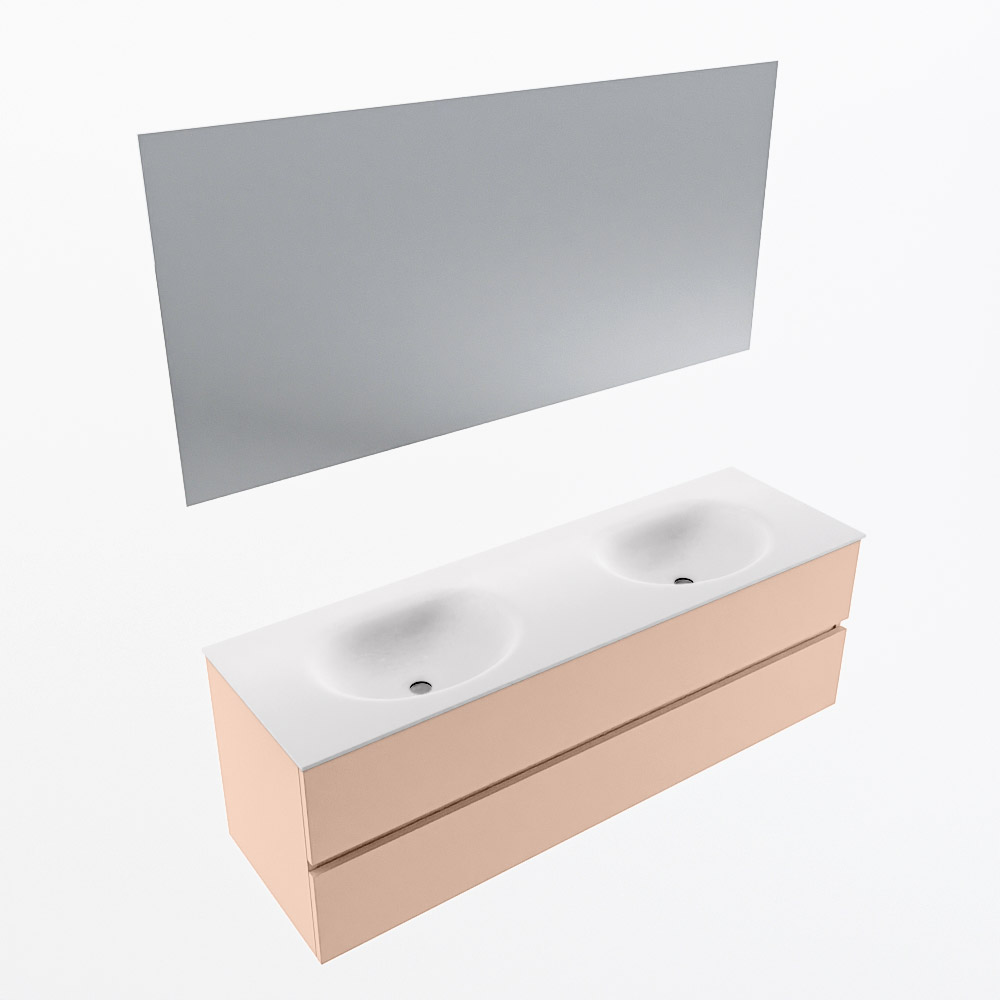 MONDIAZ VICA 150cm mueble de baño Rosee 2 cajones. Lavabo MOON Doble sin orificio color Talc con espejo LED. 6 MONDIAZ VICA 150cm mueble de baño Rosee 2 cajones. Lavabo MOON Doble sin orificio color Talc con espejo LED. - Imagen 6