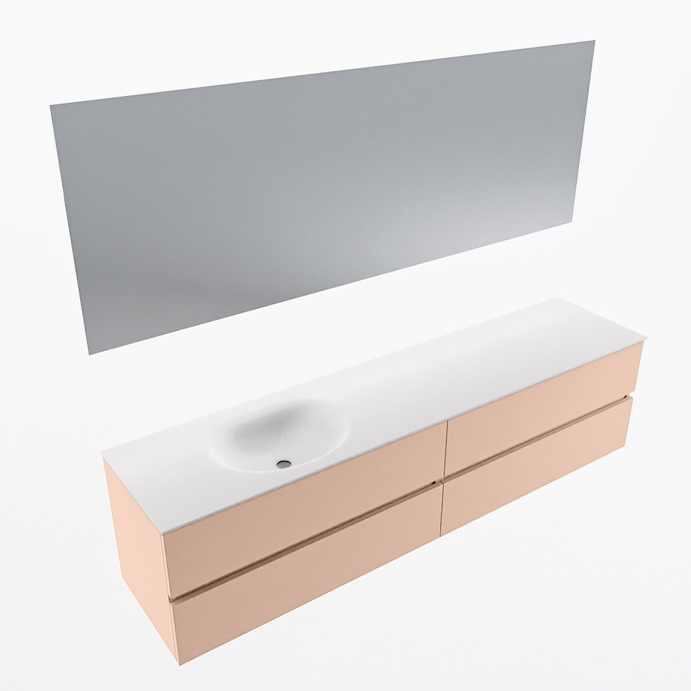 MONDIAZ VICA 200cm mueble de baño Rosee 4 cajones. Lavabo MOON Izquierda 1 orificio color Talc con espejo LED. 6 MONDIAZ VICA 200cm mueble de baño Rosee 4 cajones. Lavabo MOON Izquierda 1 orificio color Talc con espejo LED. - Imagen 6