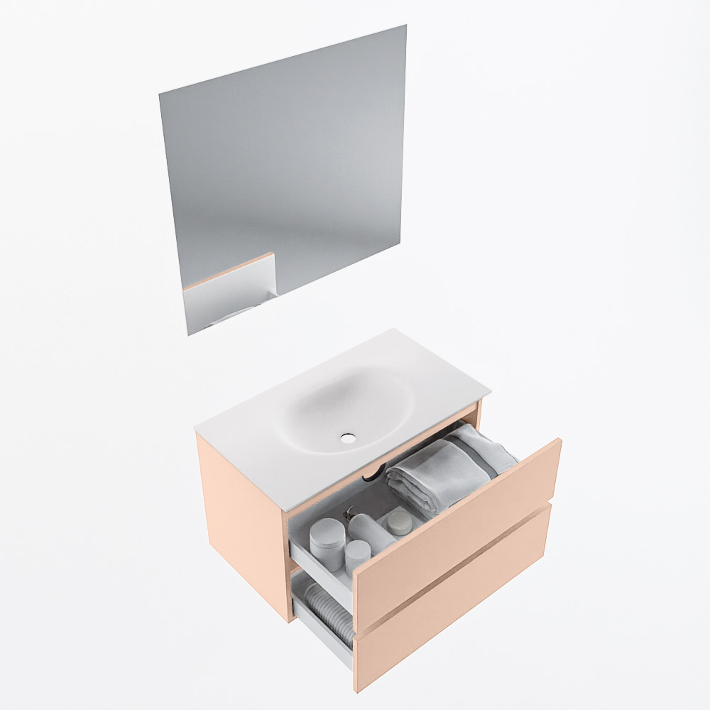 MONDIAZ VICA 80cm mueble de baño Rosee 2 cajones. Lavabo MOON Centro sin orificio color Talc con espejo LED. 7 MONDIAZ VICA 80cm mueble de baño Rosee 2 cajones. Lavabo MOON Centro sin orificio color Talc con espejo LED. - Imagen 7