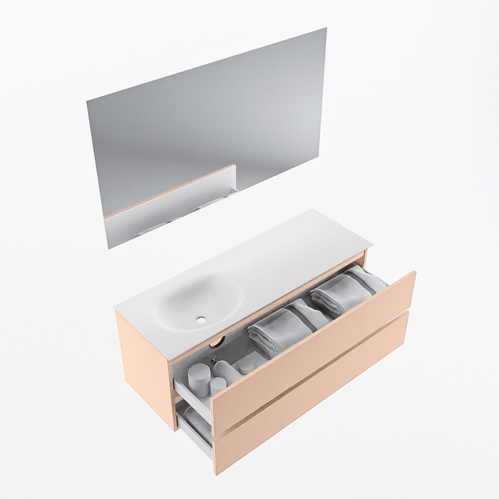 MONDIAZ VICA 130cm mueble de baño Rosee 2 cajones. Lavabo MOON Izquierda 1 orificio color Talc con espejo LED. 6 MONDIAZ VICA 130cm mueble de baño Rosee 2 cajones. Lavabo MOON Izquierda 1 orificio color Talc con espejo LED. - Imagen 7