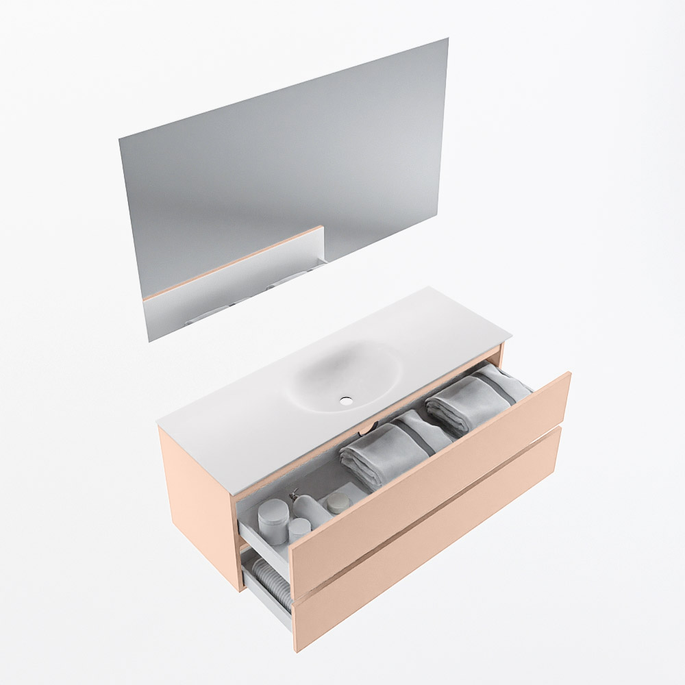 MONDIAZ VICA 130cm mueble de baño Rosee 2 cajones. Lavabo MOON Centro sin orificio color Talc con espejo LED. 6 MONDIAZ VICA 130cm mueble de baño Rosee 2 cajones. Lavabo MOON Centro sin orificio color Talc con espejo LED. - Imagen 7