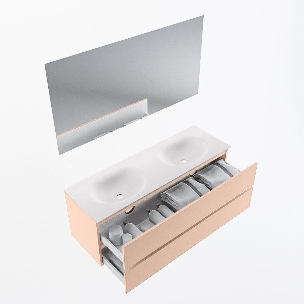 MONDIAZ VICA 140cm mueble de baño Rosee 2 cajones. Lavabo MOON Doble sin orificio color Talc con espejo LED. 6 MONDIAZ VICA 140cm mueble de baño Rosee 2 cajones. Lavabo MOON Doble sin orificio color Talc con espejo LED. - Imagen 7