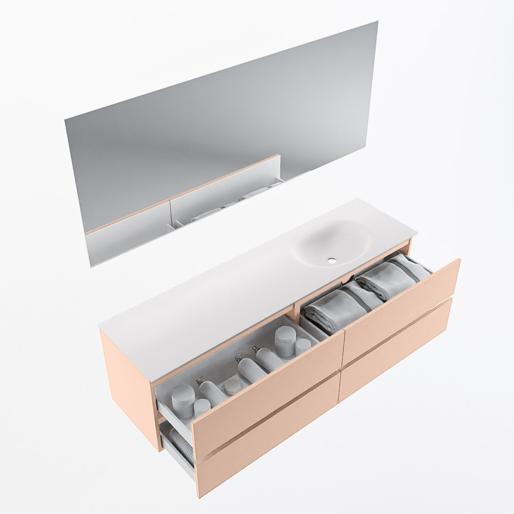 MONDIAZ VICA 170cm mueble de baño Rosee 4 cajones. Lavabo MOON Derecho sin orificio color Talc con espejo LED. 7 MONDIAZ VICA 170cm mueble de baño Rosee 4 cajones. Lavabo MOON Derecho sin orificio color Talc con espejo LED. - Imagen 7