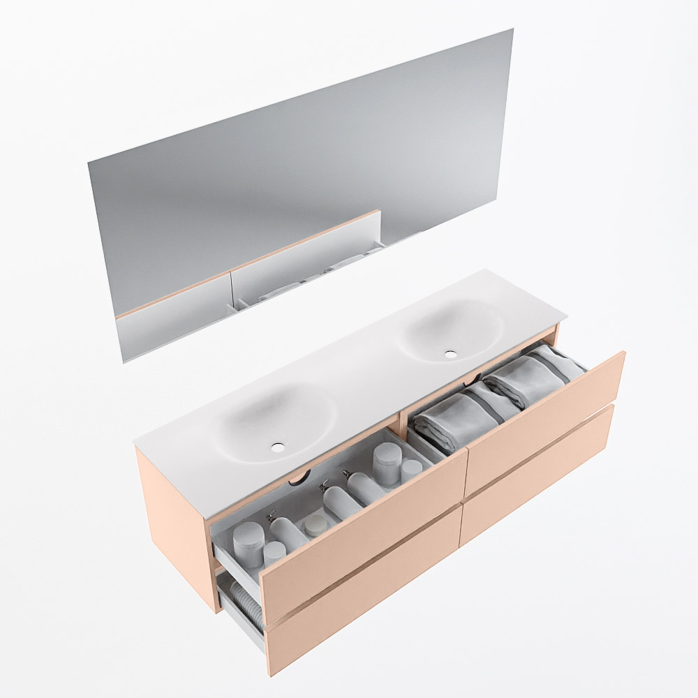 MONDIAZ VICA 170cm mueble de baño Rosee 4 cajones. Lavabo MOON Doble sin orificio color Talc con espejo LED. 7 MONDIAZ VICA 170cm mueble de baño Rosee 4 cajones. Lavabo MOON Doble sin orificio color Talc con espejo LED. - Imagen 7