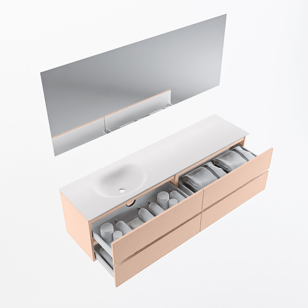 MONDIAZ VICA 180cm mueble de baño Rosee 4 cajones. Lavabo MOON Izquierda sin orificio color Talc con espejo LED. 7 MONDIAZ VICA 180cm mueble de baño Rosee 4 cajones. Lavabo MOON Izquierda sin orificio color Talc con espejo LED. - Imagen 7
